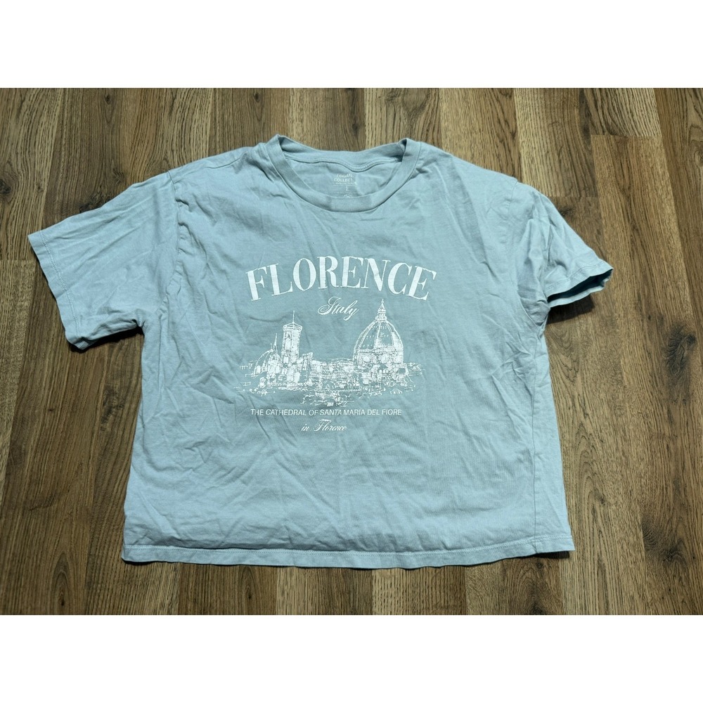 Organic Collective Shirts Women's Size Large Green Crop Top Florence Italy